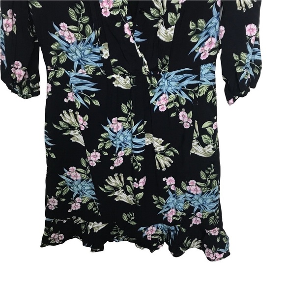 27 Miles Mailbu Black Floral V Neck Dress With Ruffle Trim Hem - Picture 4 of 8